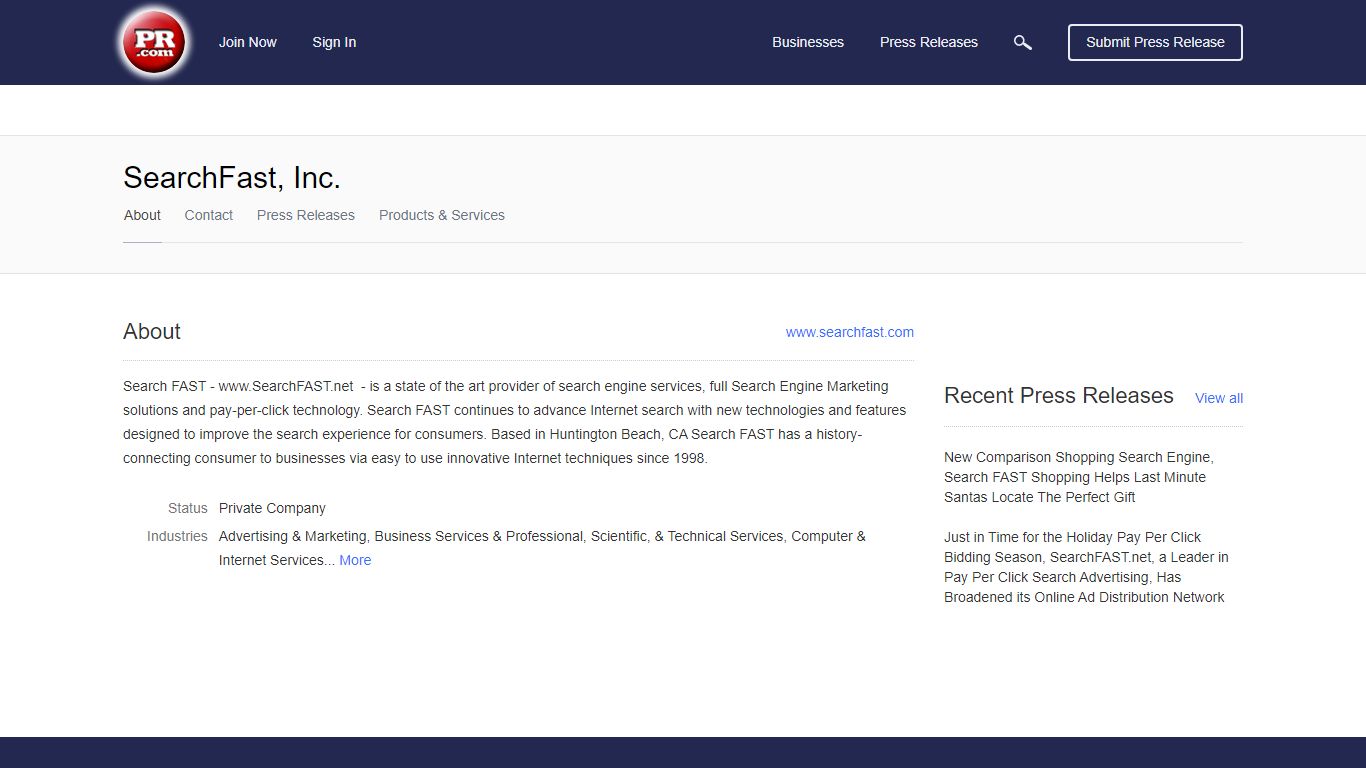 SearchFast, Inc. Company Profile - PR.com