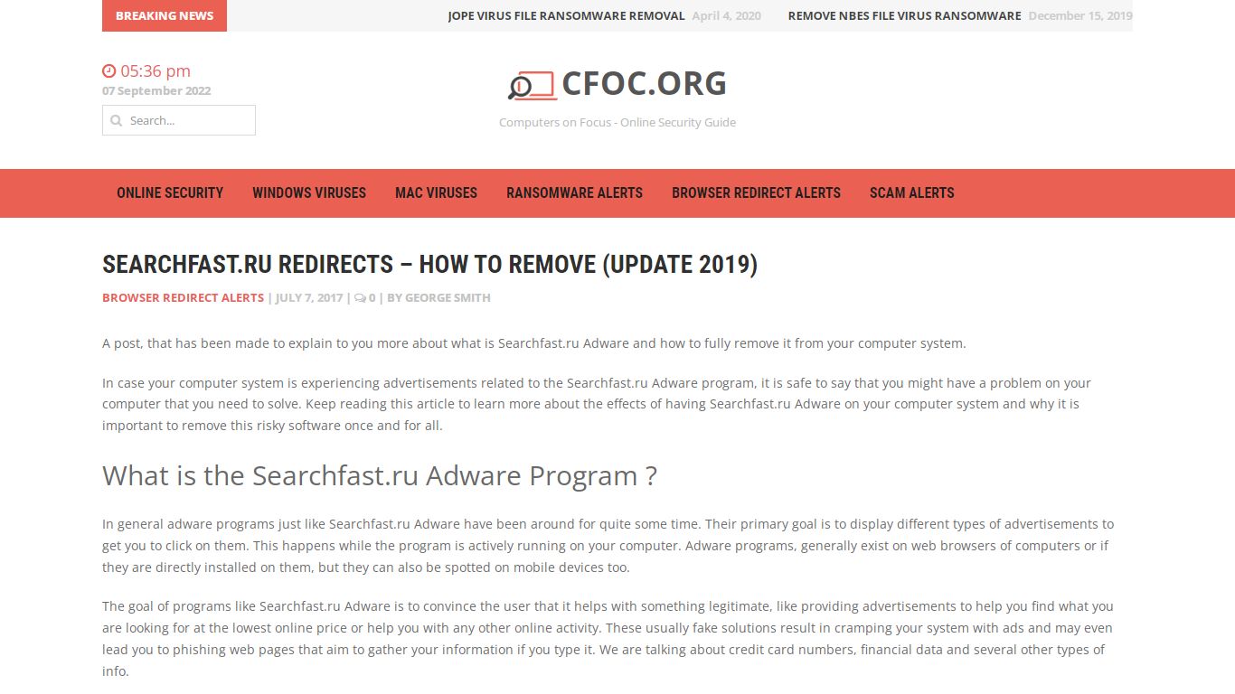 Searchfast.ru Redirects – How to Remove (Update 2019)